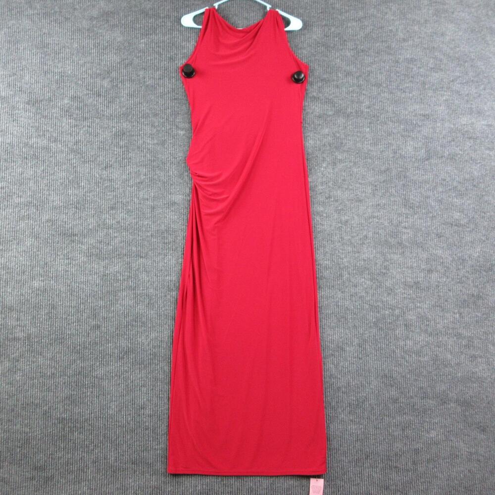 PRETTYLITTLETHING Dress Womens 8 Red Cowl Neck Slinky Low Back Maxi Buckle NWT